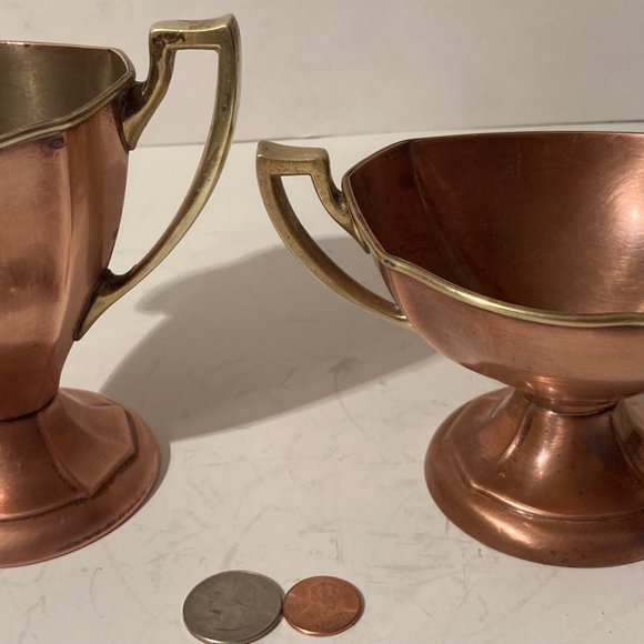 2 Vintage Copper and Brass Metal Containers, Sugar, Crea, Manning Bowman Co. - Picture 6 of 7